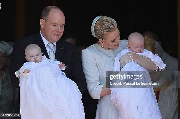 Prince Albert II of Monaco, Princess Gabriella of Monaco, Prince Jacques of Monaco and Princess Charlene of Monaco attend The Baptism Of The Princely...