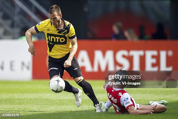 Remy Amieux of NAC Breda, Steven Berghuis of AZ during the Dutch Eredivisie match between AZ Alkmaar and NAC Breda at AFAS stadium on May 10, 2015 in...