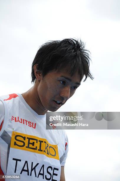 Kei Takase looks on after 100m during the Seiko Golden Grand Prix Tokyo 2015 at Todoroki Stadium on May 10, 2015 in Kawasaki, Japan.