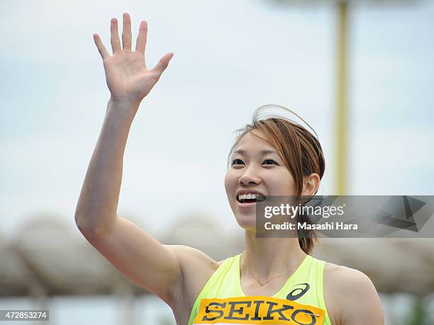 Chisato Fukushima looks on after 200m during the Seiko Golden Grand Prix Tokyo 2015 at Todoroki Stadium on May 10, 2015 in Kawasaki, Japan.