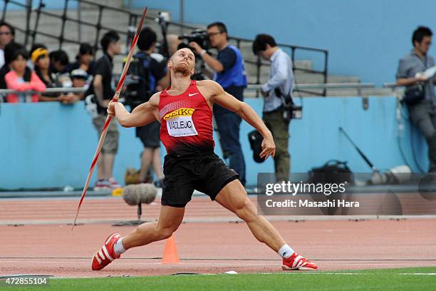 Jakub Vadlejch competes in the javelin during the Seiko Golden Grand Prix Tokyo 2015 at Todoroki Stadium on May 10, 2015 in Kawasaki, Japan.