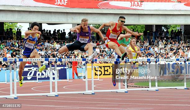 Pasmus Magi and Mahau Sugimati compete in the 400mH during the Seiko Golden Grand Prix Tokyo 2015 at Todoroki Stadium on May 10, 2015 in Kawasaki,...