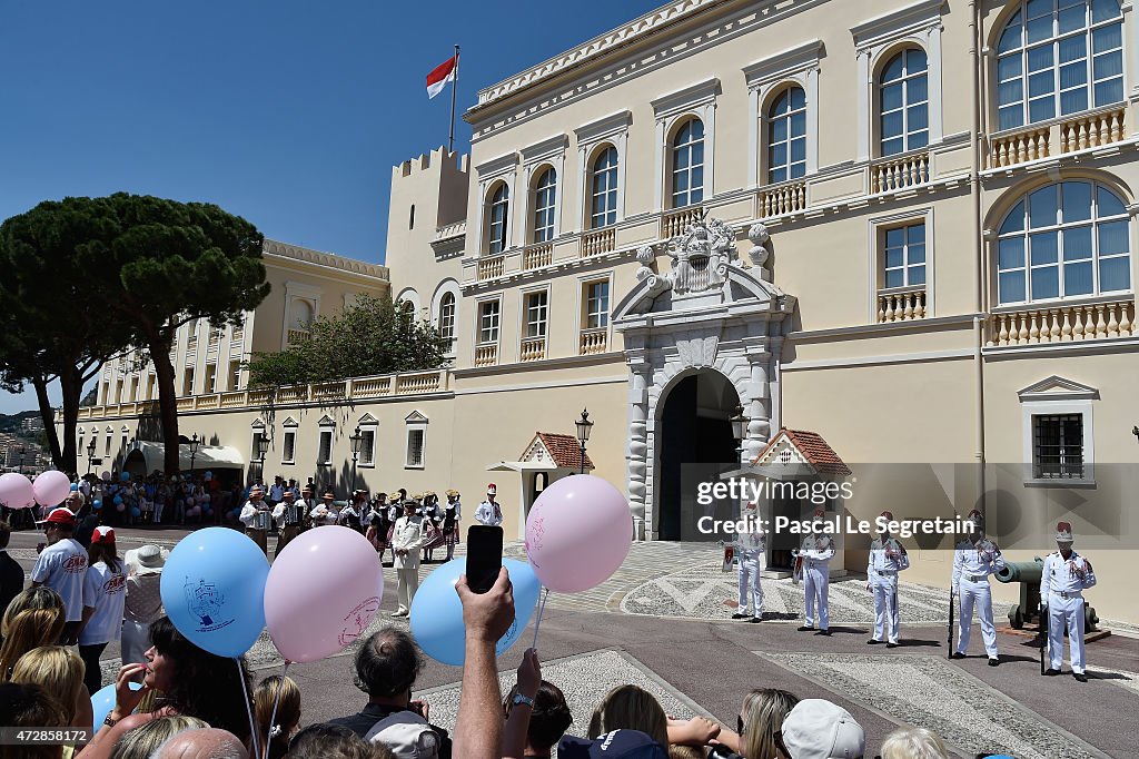Prince Albert of Monaco and Princess Charlene Of Monaco Walk On The Palace Square after the Baptism Of Their Twins