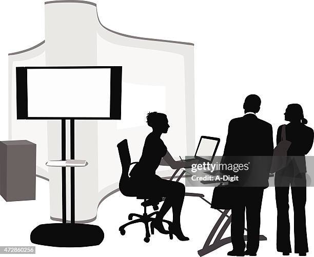 ilustrações de stock, clip art, desenhos animados e ícones de representante de vendas - business woman desk stand