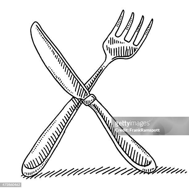 stockillustraties, clipart, cartoons en iconen met cutlery fork and knife drawing - tafelmes