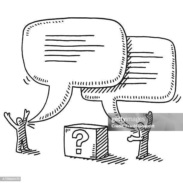 two stick figures dialogue question mark box drawing - stick figure standing stock illustrations