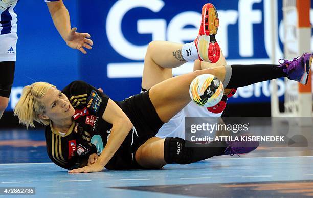 Norway's Gro Hammerseng-Edin fights for the ball during the EHF Women's Champions League final match of Norway's Larvik HK vs Montenegro's Buducnost...
