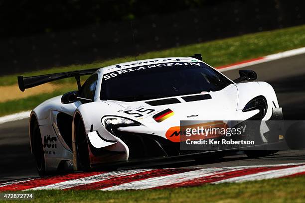 The Attempto Racing McLaren of Kevin Estre and Rob Bell drives in the Main Race during the Blancpain GT Sprint Series event at Brands Hatch on May...