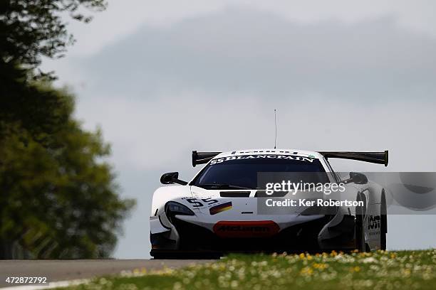 The Attempto Racing McLaren of Kevin Estre and Rob Bell drives in the Qualifying Race during the Blancpain GT Sprint Series event at Brands Hatch on...