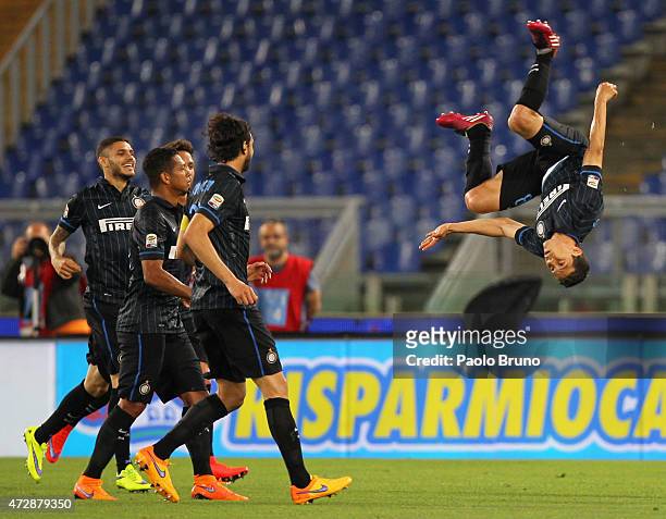 Anderson Hernanes of FC Internazionale Milano celebrates after scoring the team's first goal during the Serie A match between SS Lazio and FC...