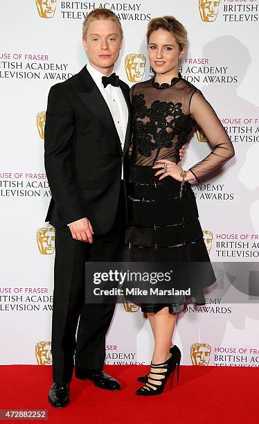 Freddie Fox and Dianna Agron pose in the winners room at the House of Fraser British Academy Television Awards at Theatre Royal on May 10, 2015 in...