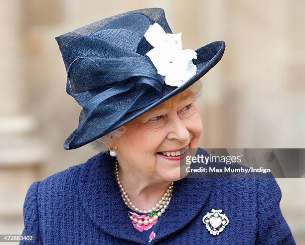 Queen Elizabeth II attends a Service of Thanksgiving to mark the 70th Anniversary of VE Day at Westminster Abbey on May 10, 2015 in London, England.
