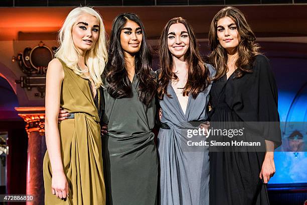 Katharina Wandrowsky, Anuthida Ploypetch, Ajsa Selimovic and Vanessa Fuchs pose during a photo call for the tv show 'Germany's Next Topmodel' on May...