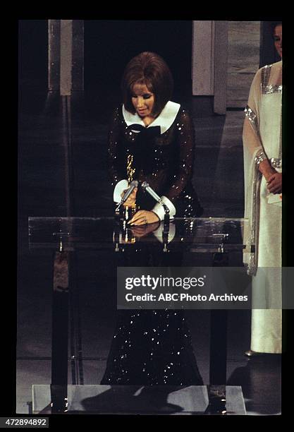 Show Coverage - Airdate: April 14, 1969. BARBRA STREISAND, WINNER BEST ACTRESS FOR "FUNNY GIRL" WITH PRESENTER INGRID BERGMAN