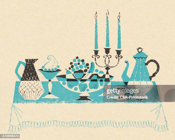 buffet spread on table - dessert buffet stock illustrations