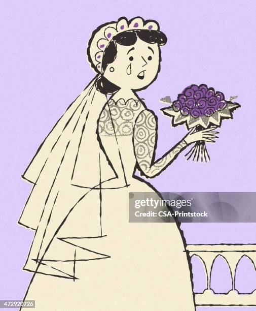 bride with a tear on her face - crying bride stock illustrations