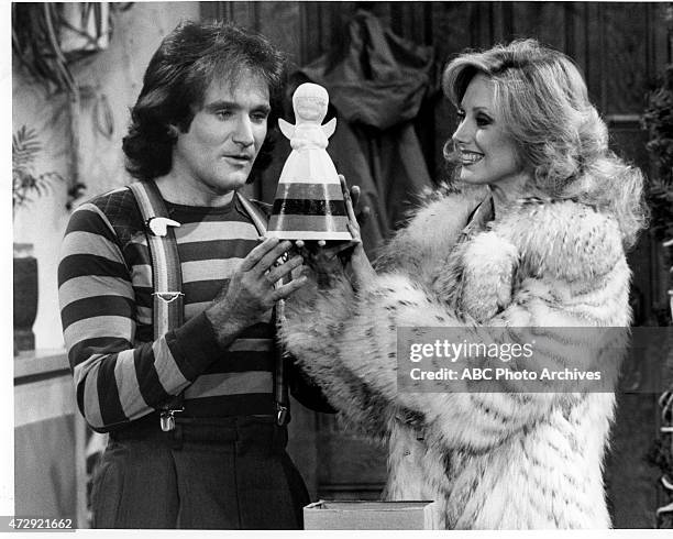 Mork's First Christmas" - Airdate: December 14, 1978. ROBIN WILLIAMS;MORGAN FAIRCHILD