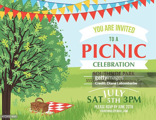 comic sommer-picknick-einladung vorlage  - picnic stock-grafiken, -clipart, -cartoons und -symbole