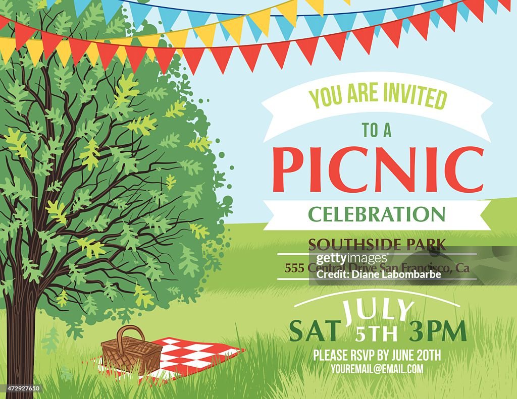 Cartoon Summer Picnic Invitation Template High-Res Vector Graphic - Getty  Images
