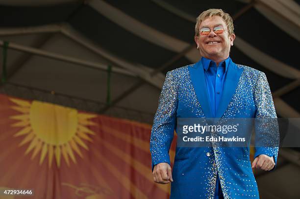 Elton John Performs on the Acura Stage at the New Orleans Jazz and Heritage Festival on May 2, 2015 in New Orleans, United States