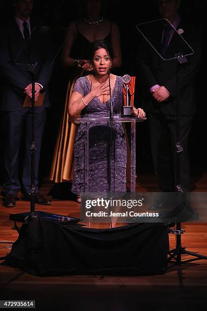 Liza Colon-Zayas speaks on stage at the 30th Annual Lucille Lortel Awards at NYU Skirball Center on May 10, 2015 in New York City.