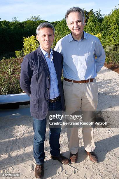 President of Monnaie de Paris, Christophe Beaux and CEO Sotheby's Guillaume Cerutti attend the Inauguration of the "Bosquet du Theatre d'eau" of the...