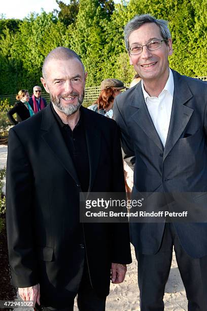 President of Reunion des Musees Nationaux Jean-Paul Cluzel and Alfred Pacquement attend the Inauguration of the "Bosquet du Theatre d'eau" of the...