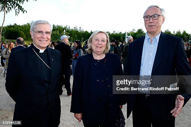 Monseigneur Jean-Michel Di Falco, Miss Francois Pinault and Doctor Gerard Campbell attend the Inauguration of the "Bosquet du Theatre d'eau" of the...