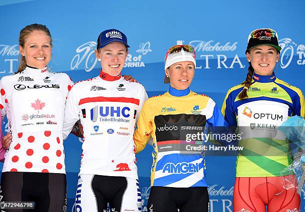 Kirsti Lay of Canada riding for Canada National Team wearing the Lexus Queen of the Mountain jersey, Hannah Barnes of Great Britain riding for...