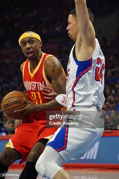 Jason Terry of Houston Rockets and Austin Rivers of Clippers in action during the NBA playoff game between Houston Rockets and Los Angeles Clippers...