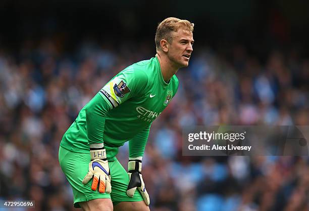 Joe Hart of Manchester City during the Barclays Premier League match between Manchester City and Queens Park Rangers at Etihad Stadium on May 10,...