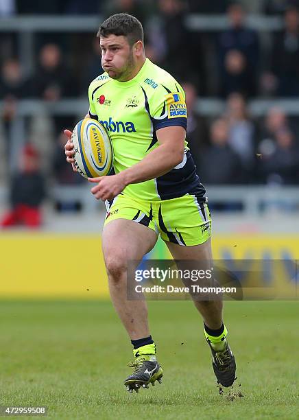 Marc Jones of Sale Sharks during the Aviva Premiership match between Sale Sharks and Newcastle Falcons at the AJ Bell Stadium on May 9, 2015 in...