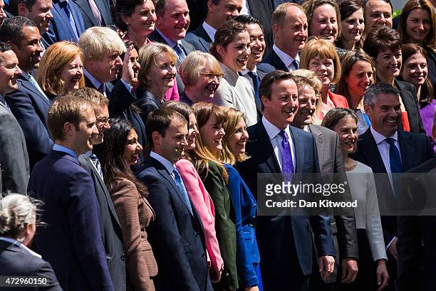 British Prime Minister David Cameron poses for a picture with the new Conservative Party MPs in Palace Yard on May 11, 2015 in London, England. Prime...