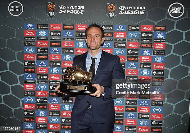 Eugene Galekovic of Adelaide United poses with the Hyundai A-League Goalkeeper of the Year Award during the A-League & W-League 2014/15 Awards Night...