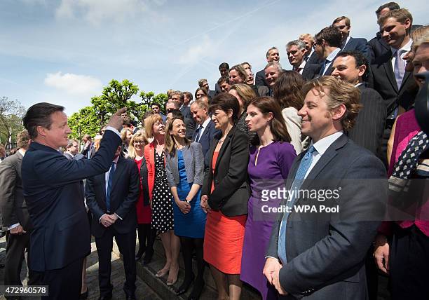 British Prime Minister David Cameron with the newly elected Conservative Party MPs in Palace Yard on May 11, 2015 in London, England. Prime Minister...