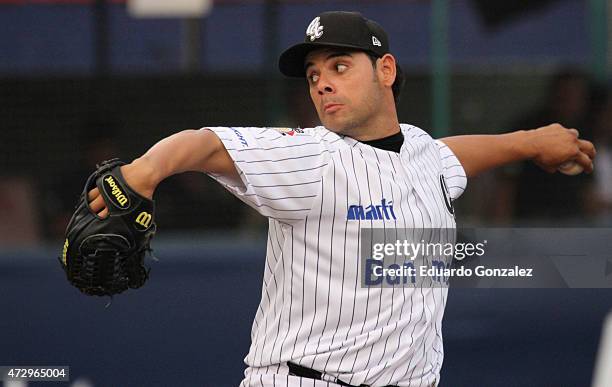 Misael Valenzuela pitchs during a match between Pericos de Puebla and Guerreros de Oaxaca as part of Mexican Baseball League 2015 at Eduardo...