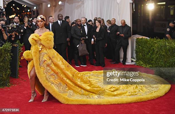 Rihanna attends the "China: Through The Looking Glass" Costume Institute Benefit Gala at the Metropolitan Museum of Art on May 4, 2015 in New York...