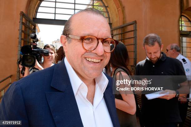 Herve Temime, lawyer of Guy Orsoni, arrives at the courthouse of Aix-en-Provence on May 11, 2015. The trial of eleven people, including Corsican...