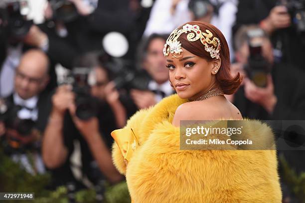 Rihanna attends the "China: Through The Looking Glass" Costume Institute Benefit Gala at the Metropolitan Museum of Art on May 4, 2015 in New York...