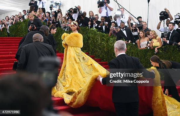 Rihanna attends the "China: Through The Looking Glass" Costume Institute Benefit Gala at the Metropolitan Museum of Art on May 4, 2015 in New York...