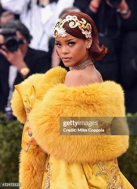 Rihanna attends the "China: Through The Looking Glass" Costume Institute Benefit Gala at the Metropolitan Museum of Art on May 4, 2015 in New York...