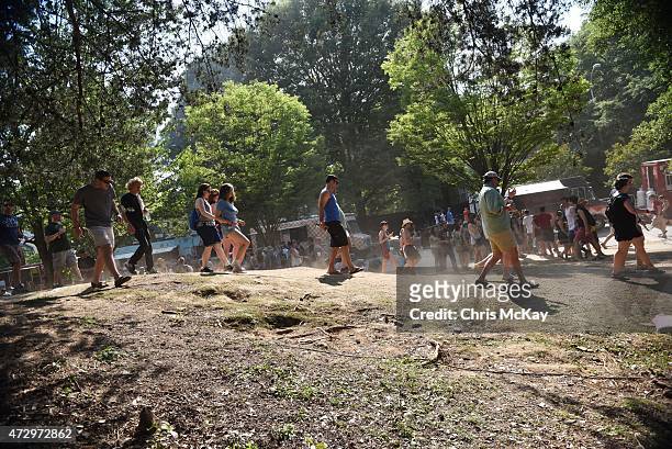 General atmosphere as festival goers travel from stage to stage during day 3 of the 3rd Annual Shaky Knees Music Festival at Atlanta Central Park on...