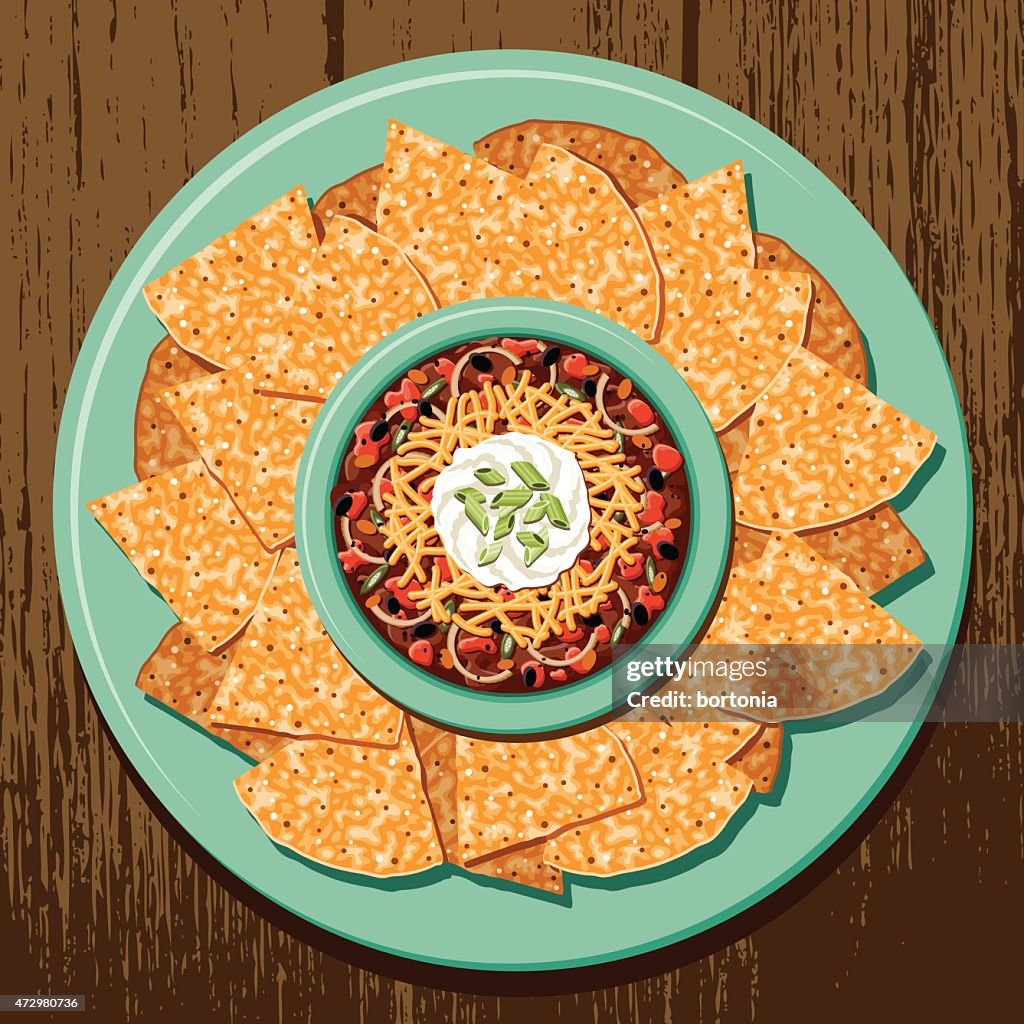 Corn Tortilla Chips with Layered Bean Dip