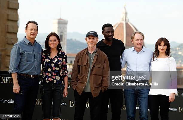 Actor Tom Hanks, actress Sidse Babett Knudsen, director Ron Howard, actor Omar Sy, writer Dan Browne and actress Felicity Jones attend 'Inferno'...