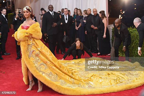 Rihanna attends the "China: Through The Looking Glass" Costume Institute Benefit Gala at the Metropolitan Museum of Art on May 4, 2015 in New York...