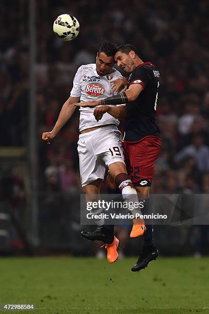 Marco Borriello of Genoa CFC clashes with Nikola Maksimovic of Torino FC during the Serie A match between Genoa CFC and Torino FC at Stadio Luigi...