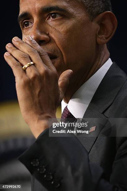 President Barack Obama speaks during an event to recognize emerging global entrepreneurs May 11, 2015 at the South Court Auditorium of Eisenhower...