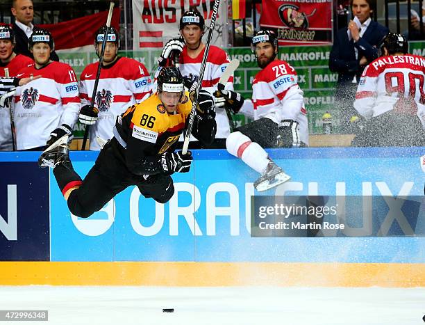 Daniel Pietta of Germany skates against Austria during the IIHF World Championship group A match between Germany and Austria at o2 Arena on May 11,...