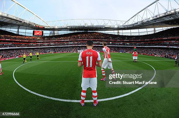 Mesut Ozil of Arsenal before the Barclays Premier League match between Arsenal and Swansea City at Emirates Stadium on May 11, 2015 in London,...