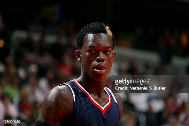 Dennis Schroder of the Atlanta Hawks stands on the court during a game against the Washington Wizards in Game Four of the Eastern Conference...